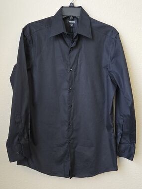 Claiborne Men's Black Long Sleeve Dress Shirt with Point Collar